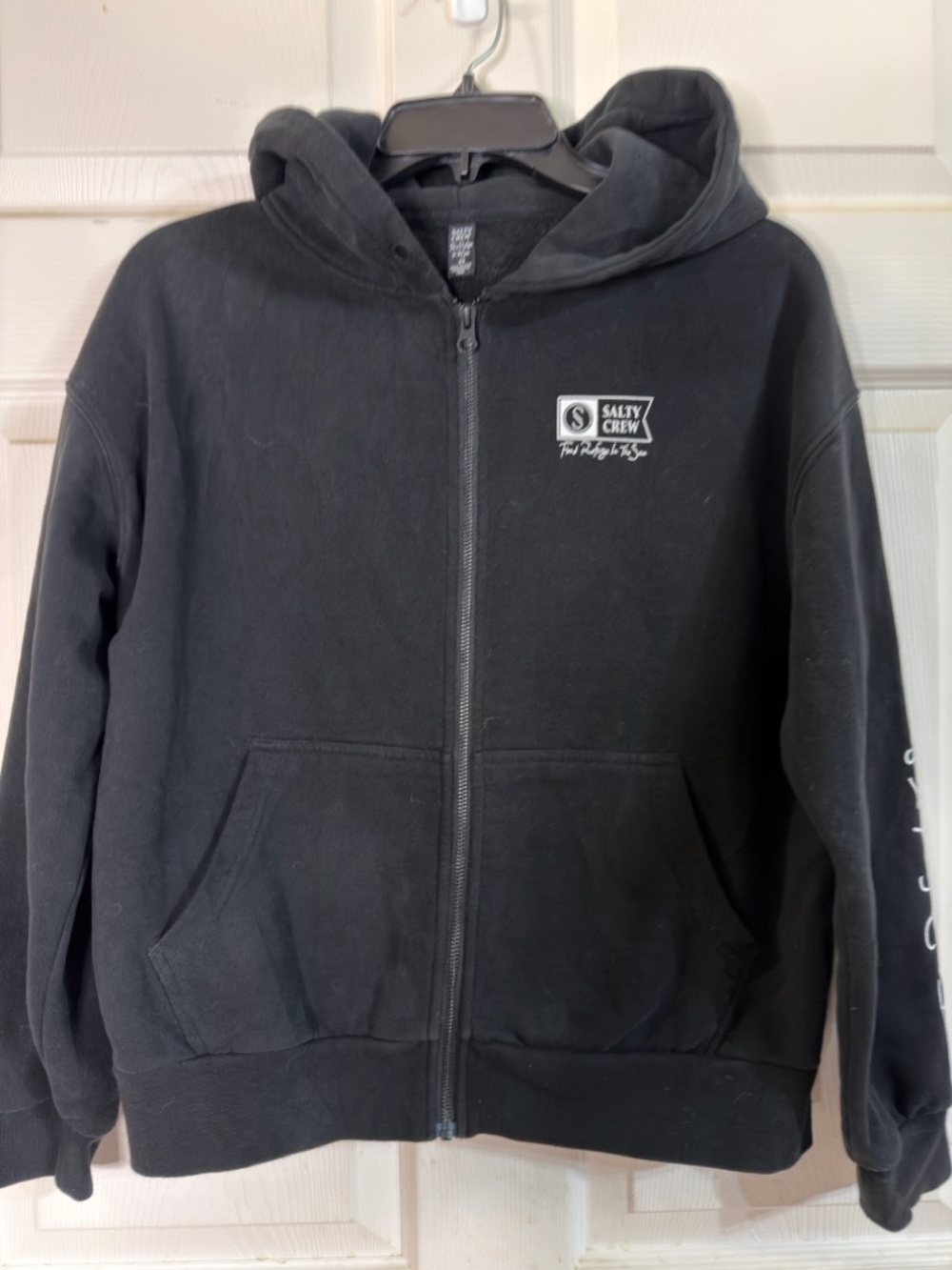 Salty Crew Alpha Zip Front Fleece‎ Men's Black Hoodie Sz XS